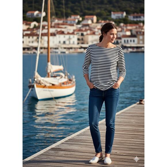 J. McLaughlin Monochrome Striped Top - Picture 2 of 11